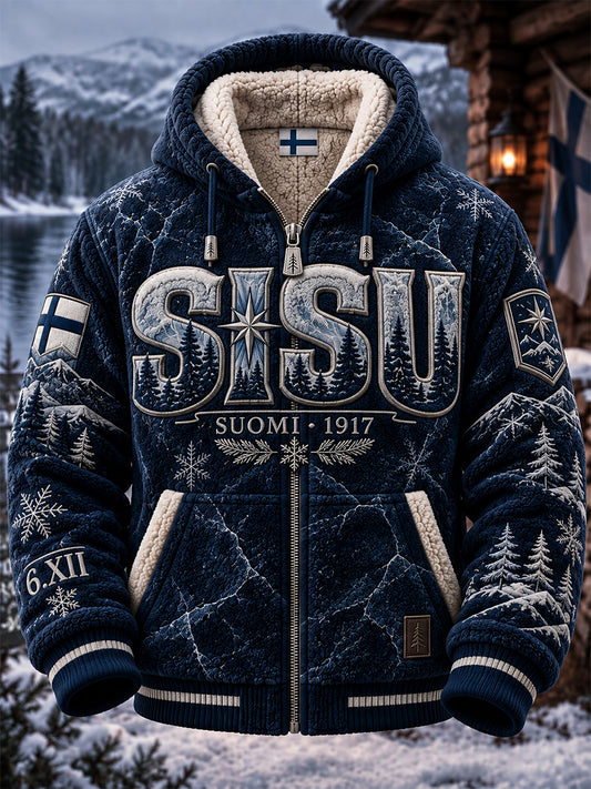 Miesten Retro Suomen itsenäisyyspäivä vetoketju Flannel Hoodie Flannel