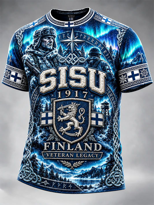 Miesten suomalainen Veteran Sisu Painettu Casual ShortSleeved T-paita