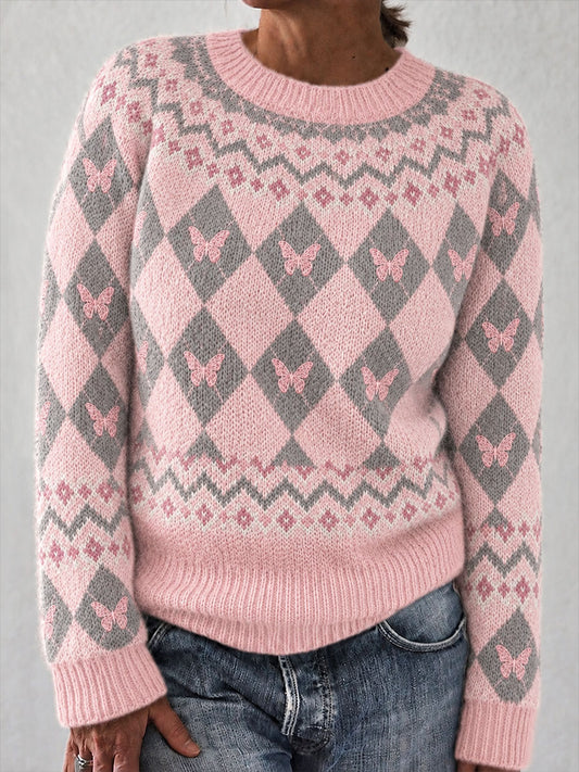 Naisten Preppy Tyyli Argyle & Perhonen tulosta Casual topp