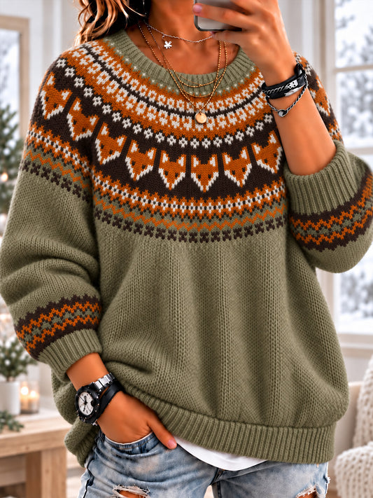 Naisten pohjoismainen syksy Fox Yoke Fuzzy Crewneck Sweateria