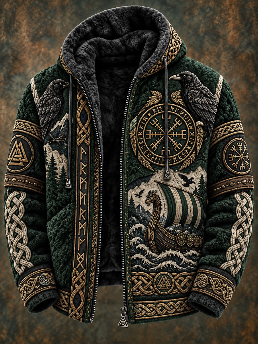 Miesten viikinkityylinen fleecevuorattu pitkähihainen huppari