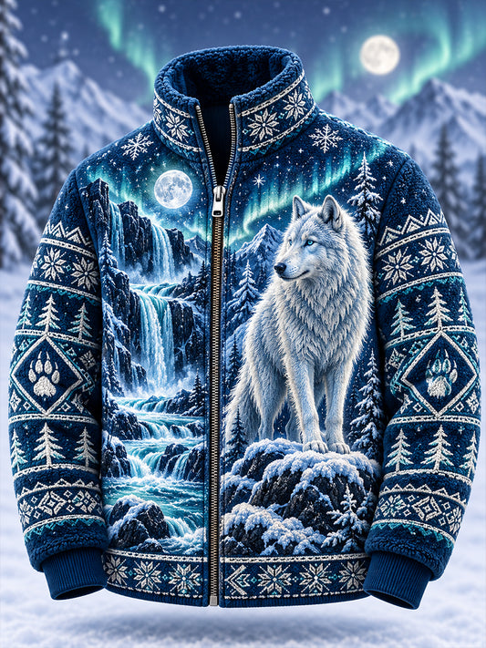 Miesten pohjoismainen metsän eläinpaino Fleece-Lined stand-Collar Zip-Up-takki