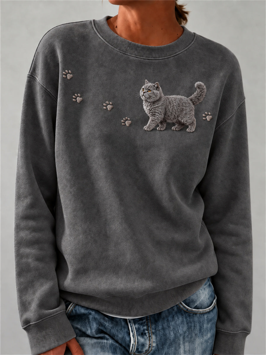 Naisten ihana huuhtova brittiläinen isäntä Kissa & Pussu tulostaa Sweatshirt