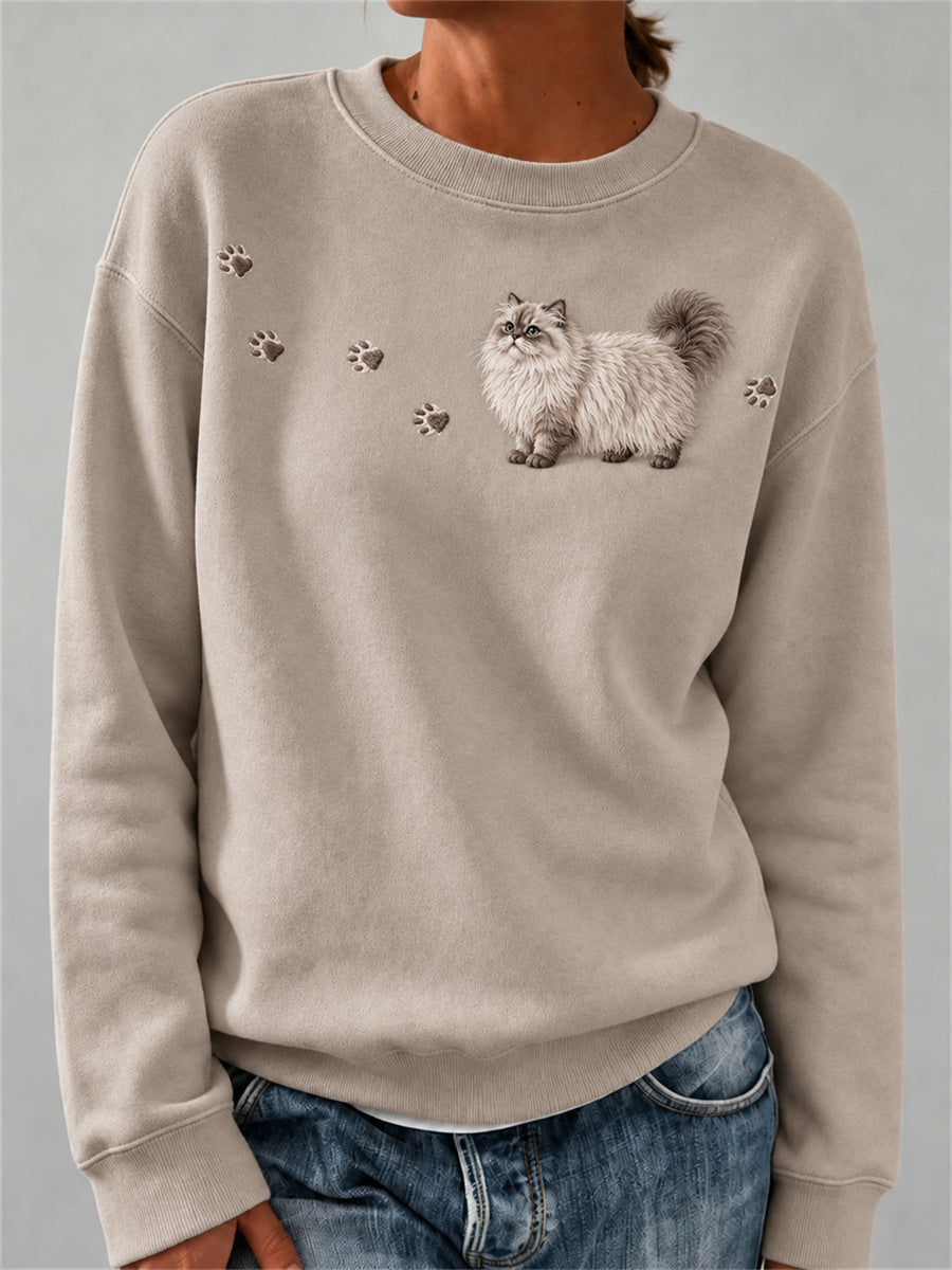 Naisten ihana Fuzzy Persialainen kissa & Pow Tulostaa Sweatshirt