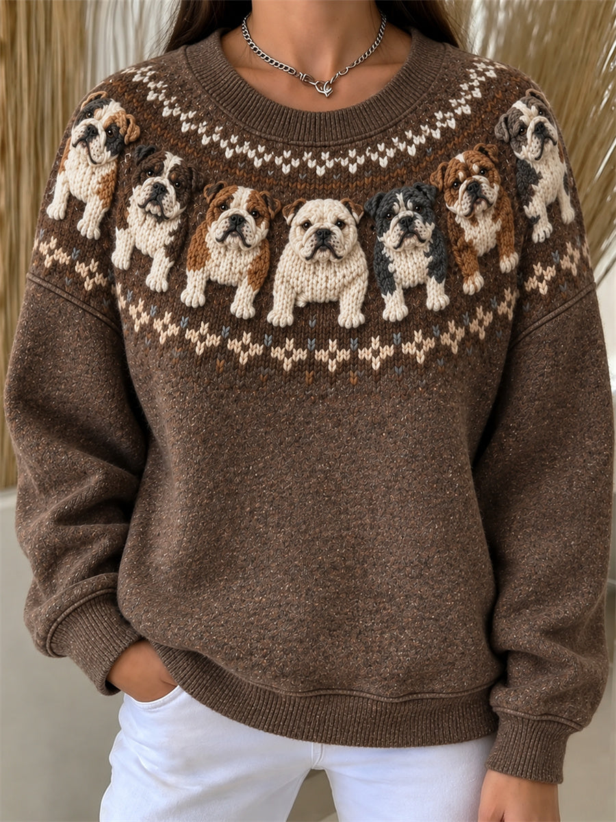 Naisten Vintage Bulldogs Yoke Isle Tulosta Loose Fit Sweatshirt
