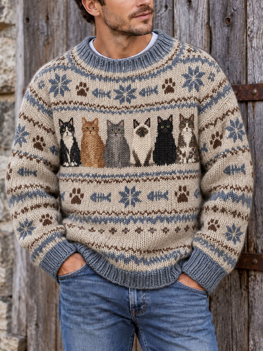 Miesten Vintage Cat Fair Isle neuletara