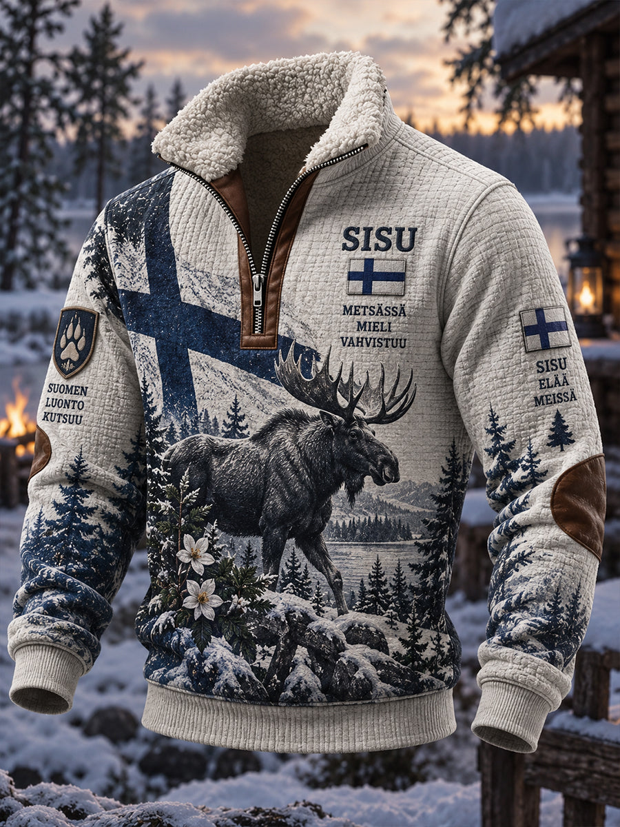 Miesten pitkähihaa Mock-kaula Sweatshirt metsästys-teemaan