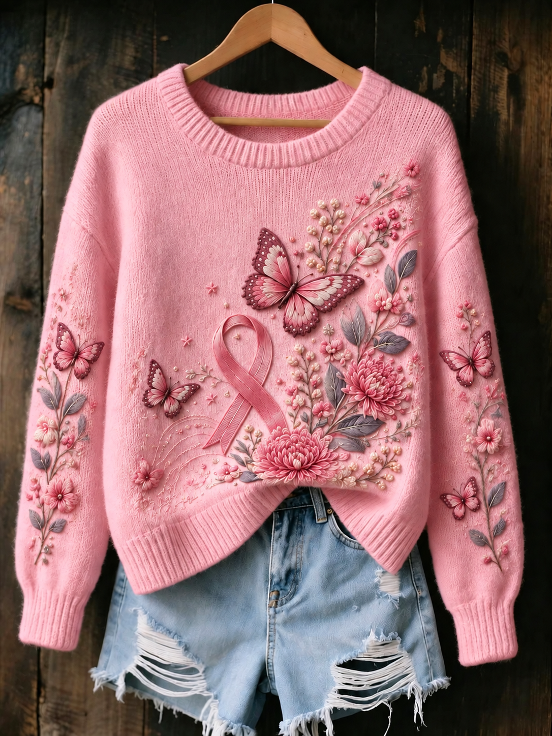 Naisten rintasyöpä miehistö kaula Sweater: