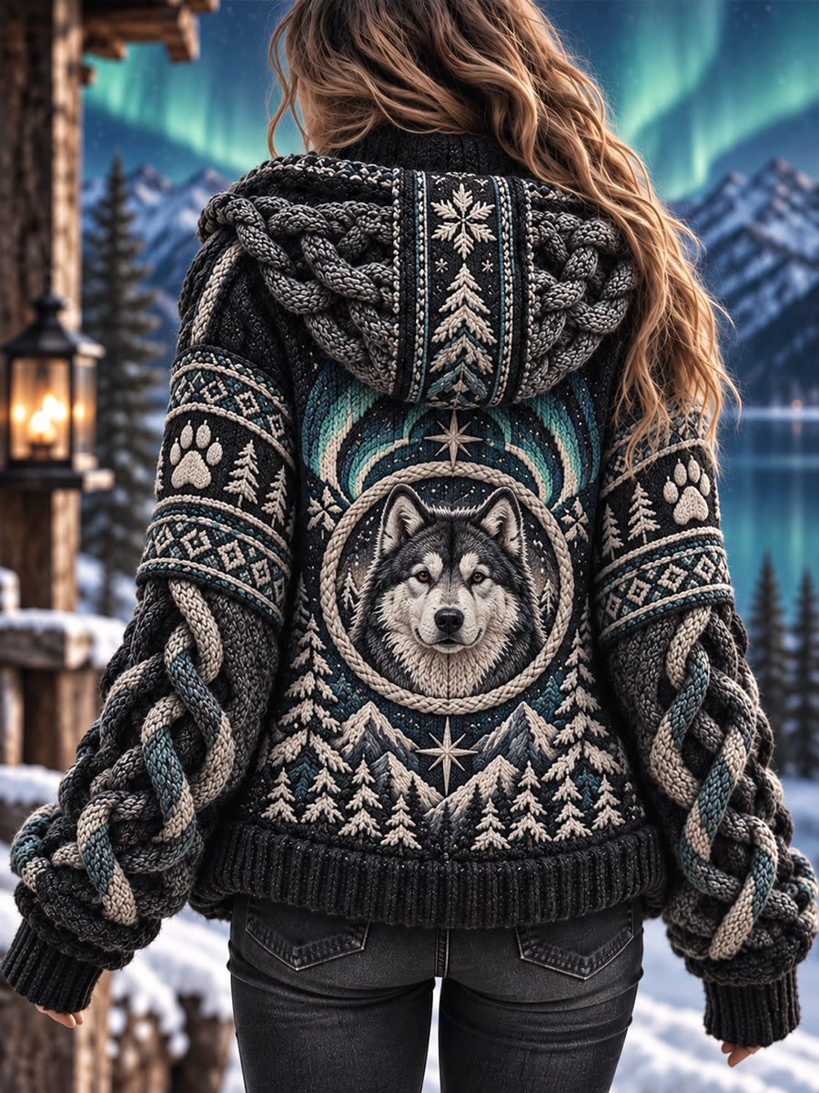 Naisten Cozy Hooded villatakki Vintage-styylinen eläin Art Print