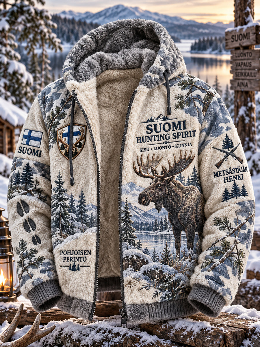 Miesten talvi Pitkähiha Flannel hupputakki metsästys-teemaan
