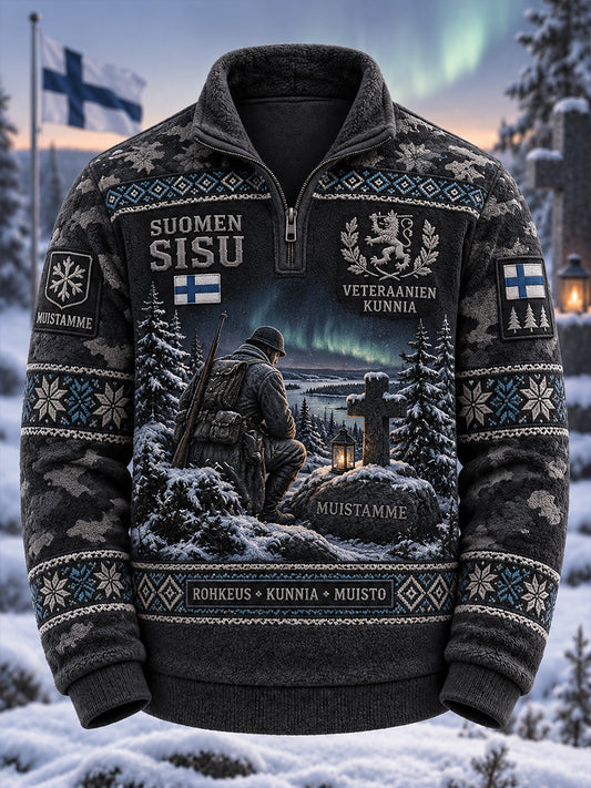 Miesten veteraanit Sisu -kuvioitu pitkähihainen flanellitakki