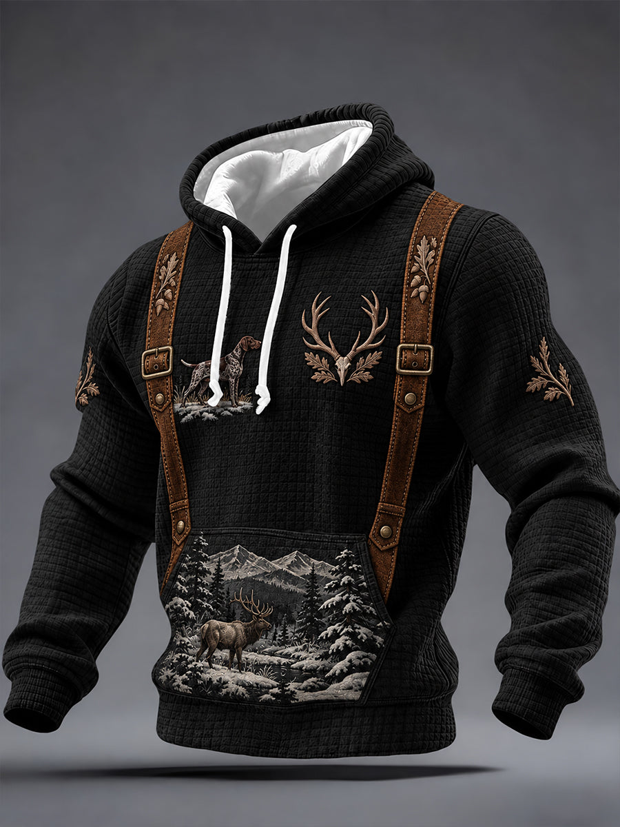 Miesten Vintage Länsi metsästys Art Print Casual Waffle-Knit Hoodie
