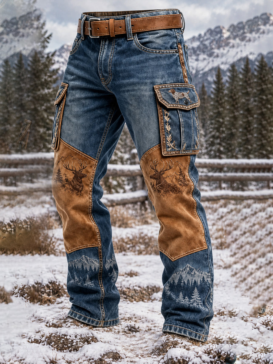 Miesten Vintage Western Metsästys Art Print Casual Cargo Houssi