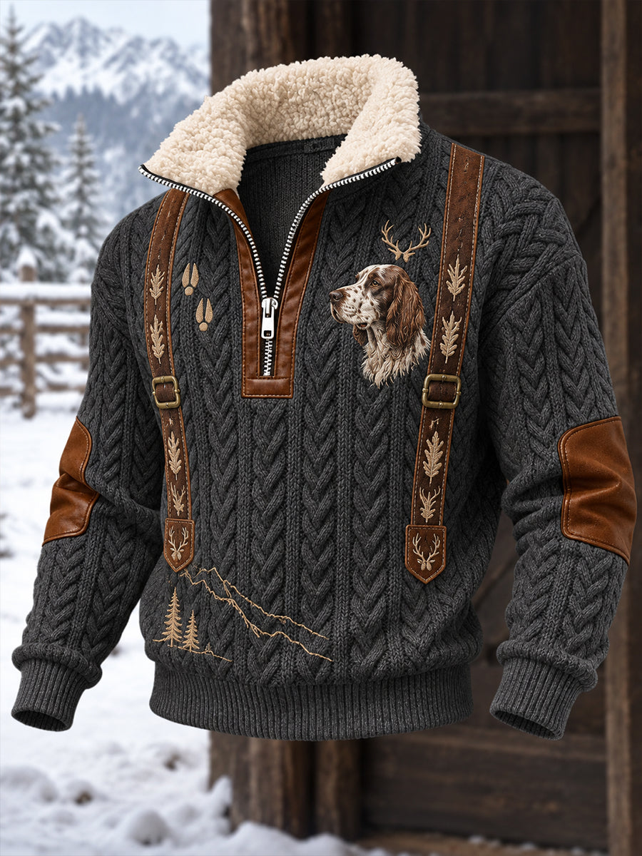 Miesten Vintage Western Metsästys Art Tulosta Casual stand-Collar takki Faux karvikaupalaa