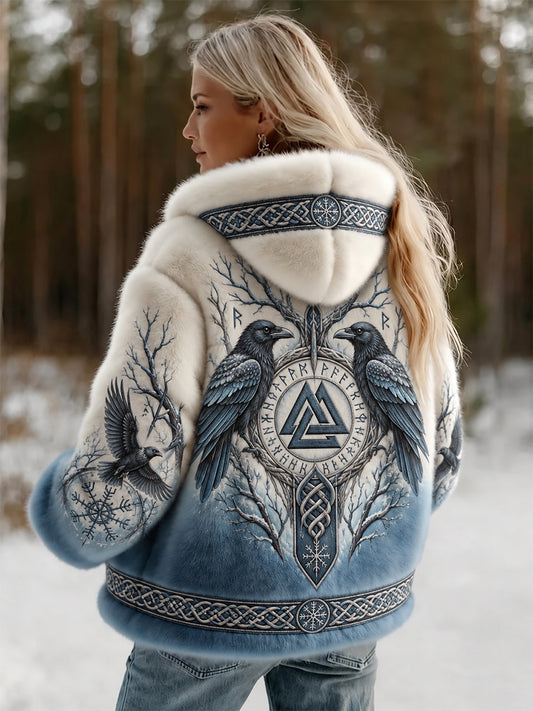 Naisten Vintage Viking Kelttinen solmu Crow Tulosta Gradient Flannel takki