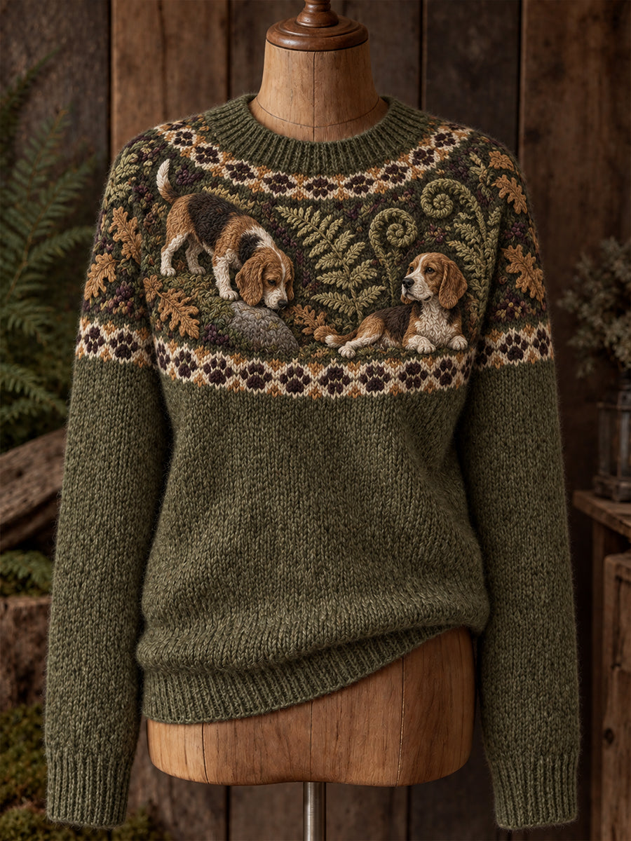 Naisten vintagehenkinen, eläinkuvioinen Fair Isle -neule, mukava pyöreä pääntie
