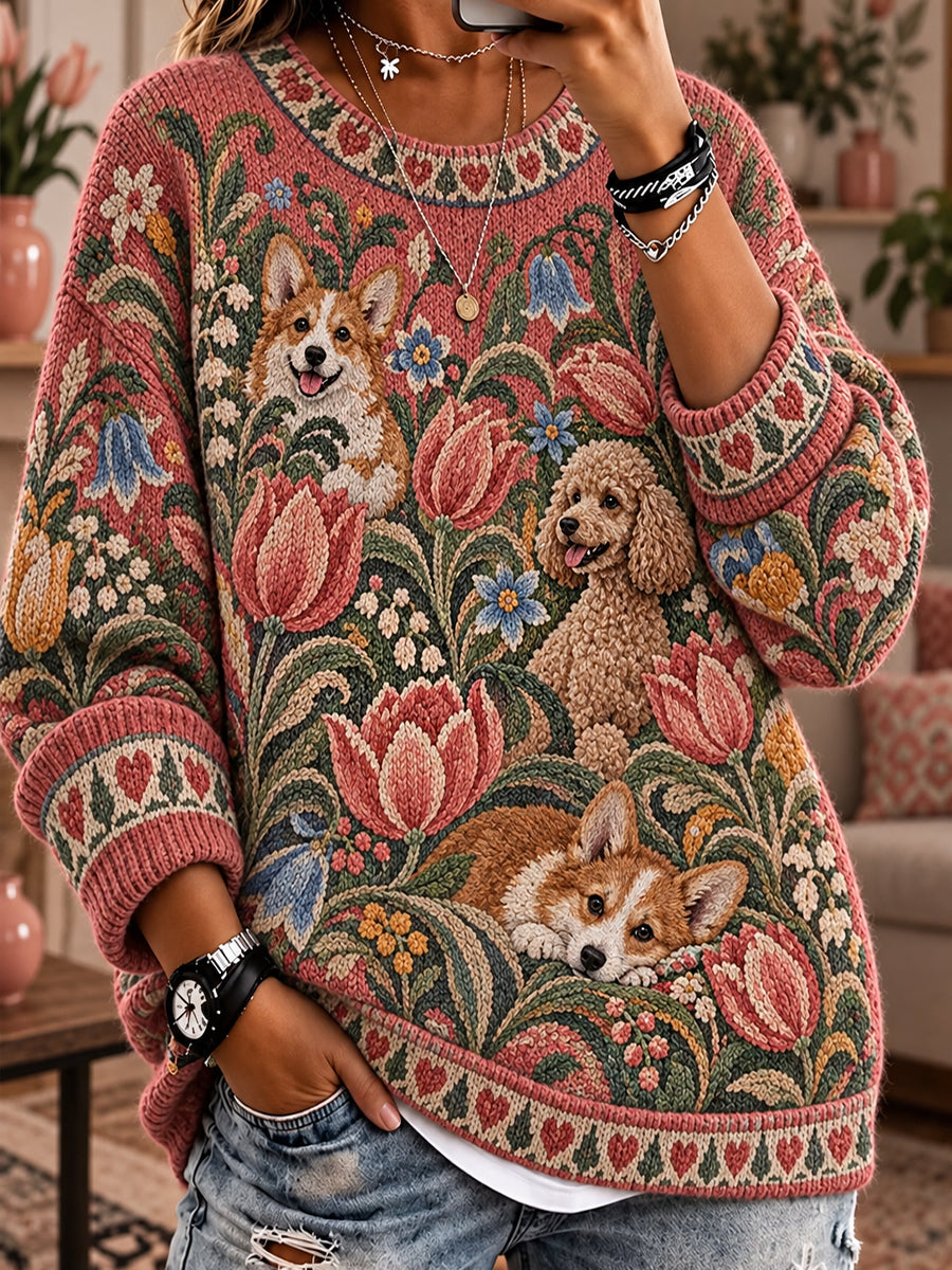 Naisten vintagehenkinen, eläinkuvioinen Fair Isle -neule, mukava pyöreä pääntie