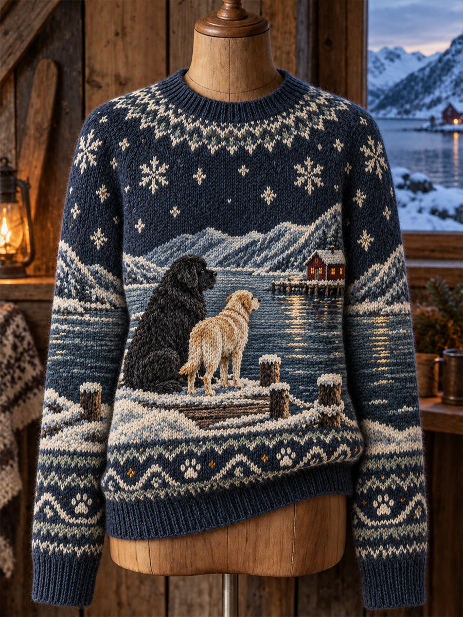 Naisten vintagehenkinen, eläinkuvioinen Fair Isle -neule, mukava pyöreä pääntie