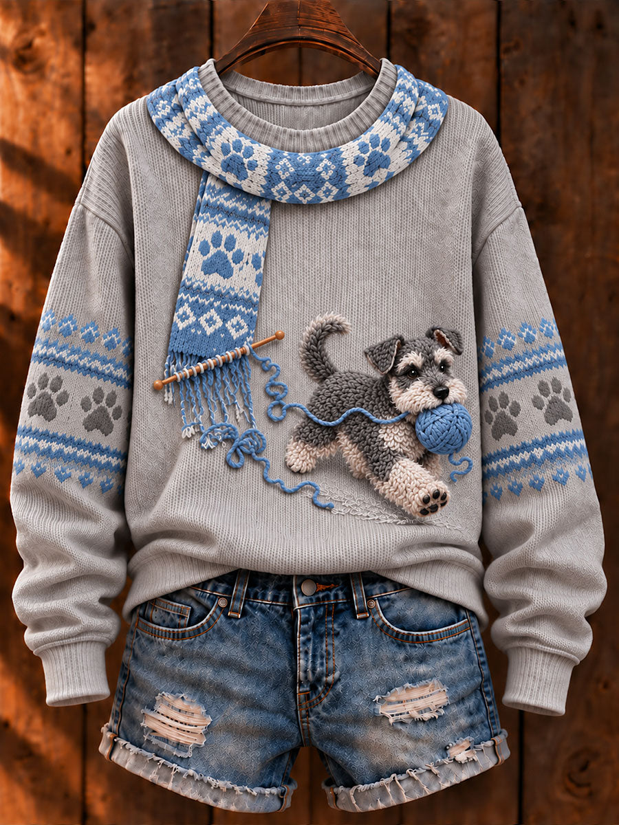 Naisten "Kyllä koira" Schnauzer Art Print Casual villapaikka