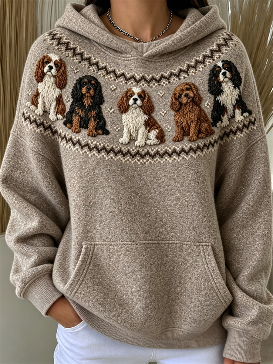 Naisten vintage Cavalier-koirien Yoke Isle -painokuvioinen huppari