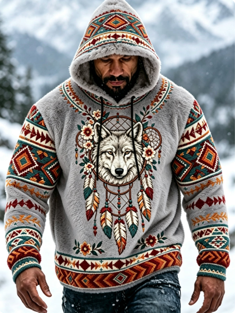 Miesten Viking Vintage Wolf Celtic Flanelli lämmin huppari