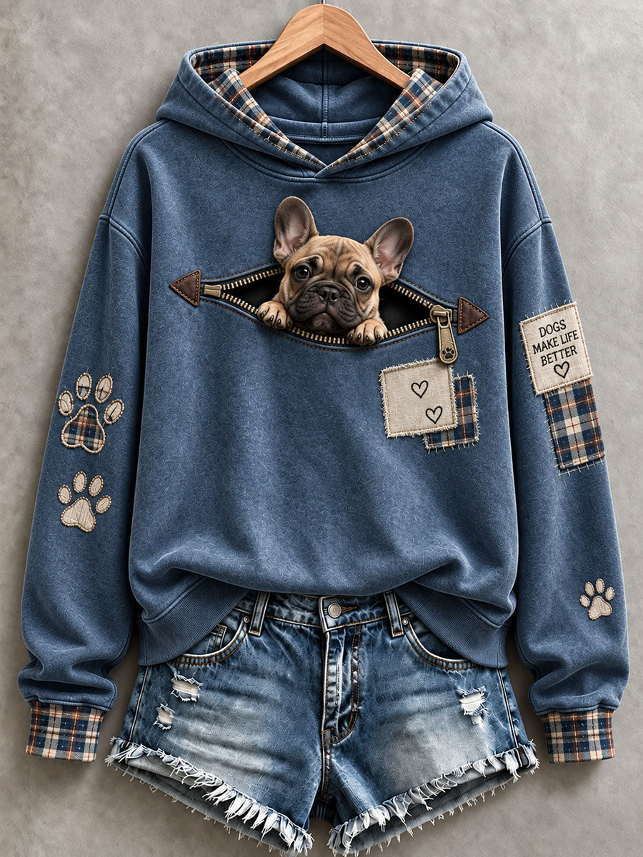 Naisten hauska ranskalainen Bulldog Hoodie.