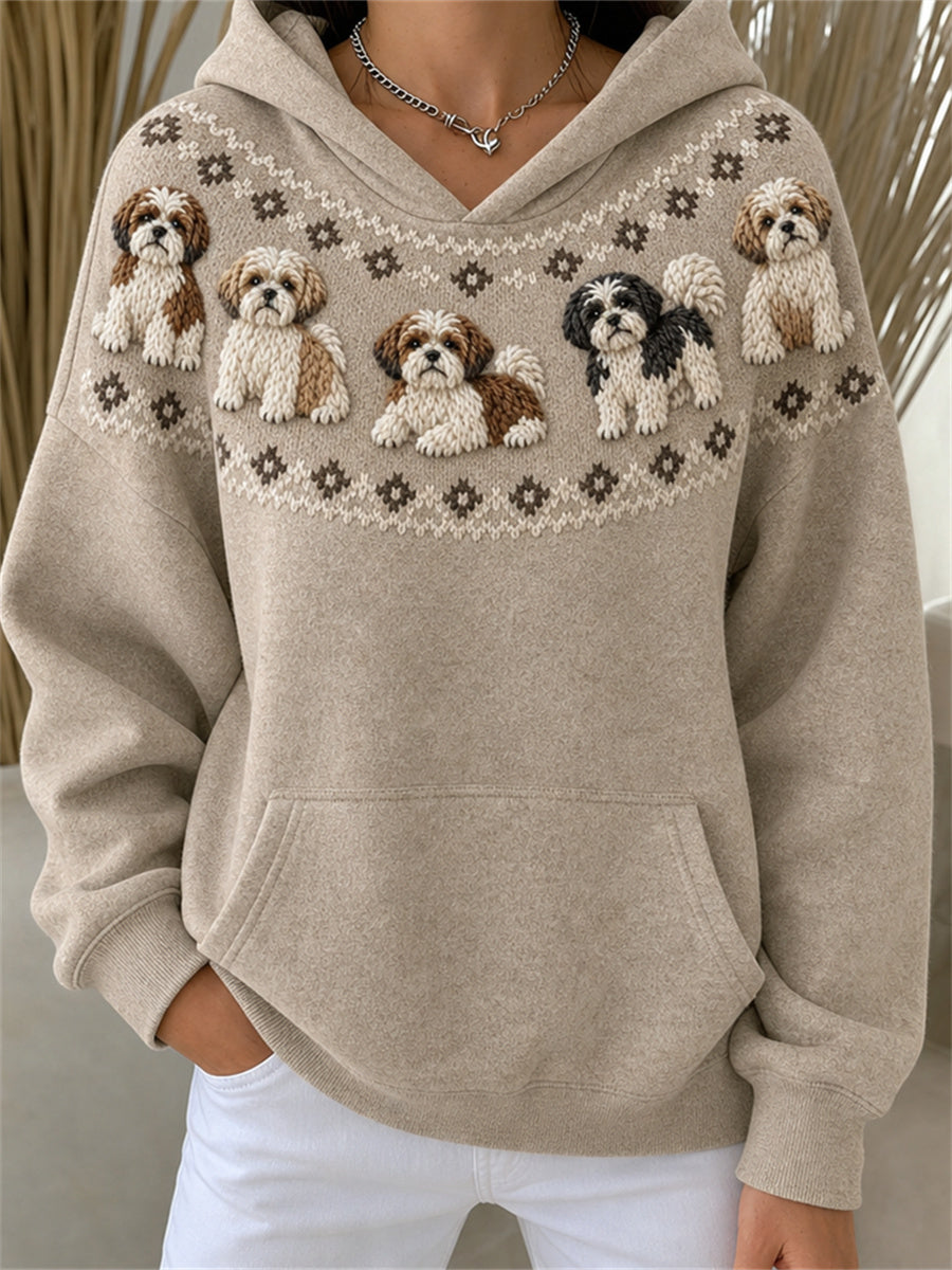 Naisten Shih Tzu Dogs Yoke Isle Print Cozy Hoodie Print