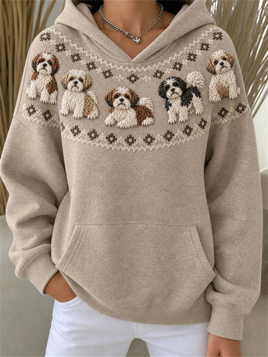 Naisten Shih Tzu Dogs Yoke Isle Print Cozy Hoodie Print