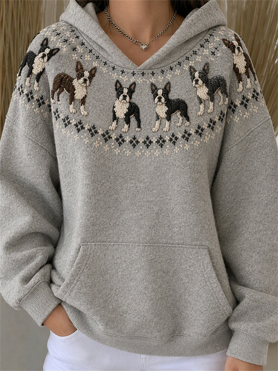 Naisten Vintage Boston terrierikoirat Yoke Isle Print Huppari
