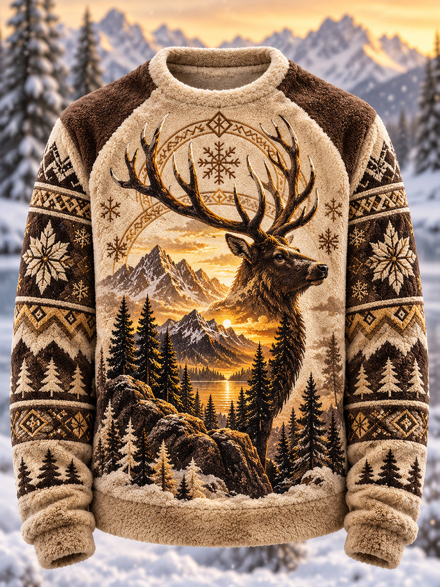 Miesten pohjoismainen metsäeläin tulosta Flannel miehistön kaula Pitkähiha päällä
