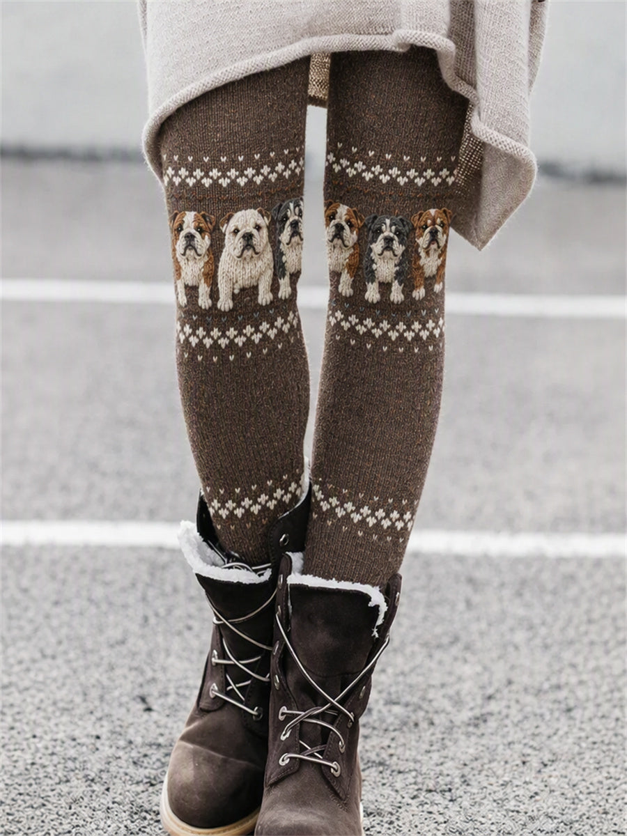 Naisten Vintage Bulldogs Isle Print Cozy Leggings