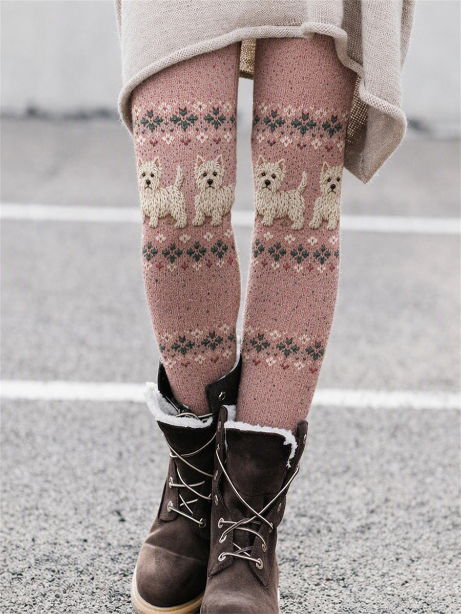 Naisten Vintage West Highland Valkoinen terrierikoirat Isle Print Cozy Leggings