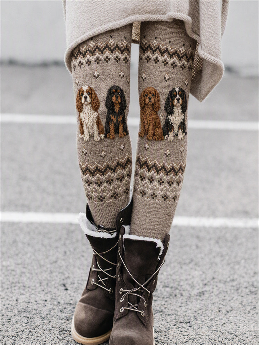 Naisten Vintage Cavalier koirat Isle Print Cozy Leggings