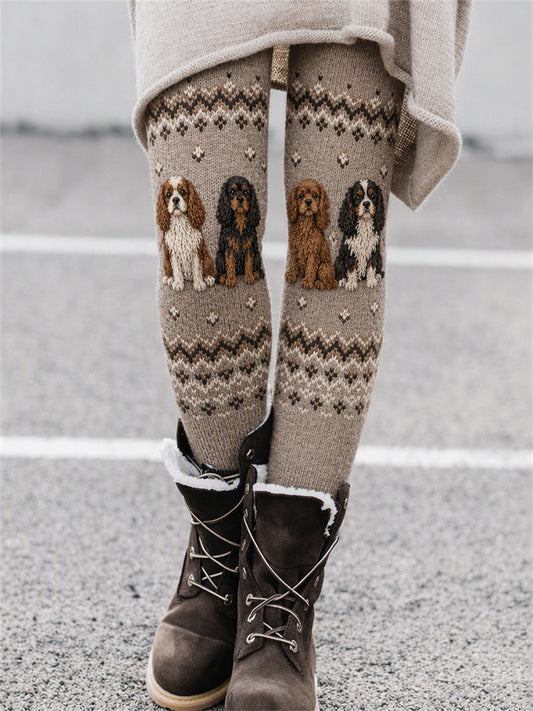 Naisten Vintage Cavalier koirat Isle Print Cozy Leggings