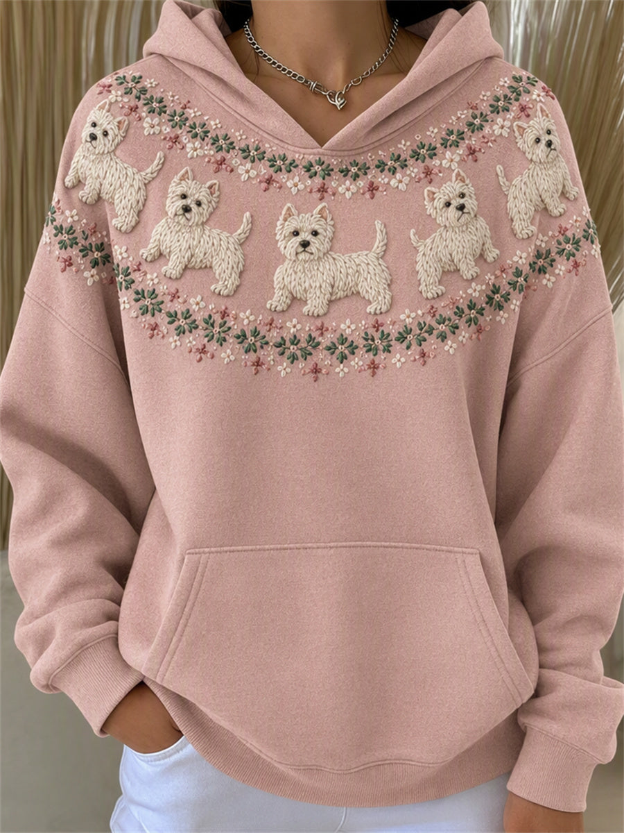 Naisten Vintage West Highland Valkoinen terrierikoirat Yoke Isle Print Cozy Huppari