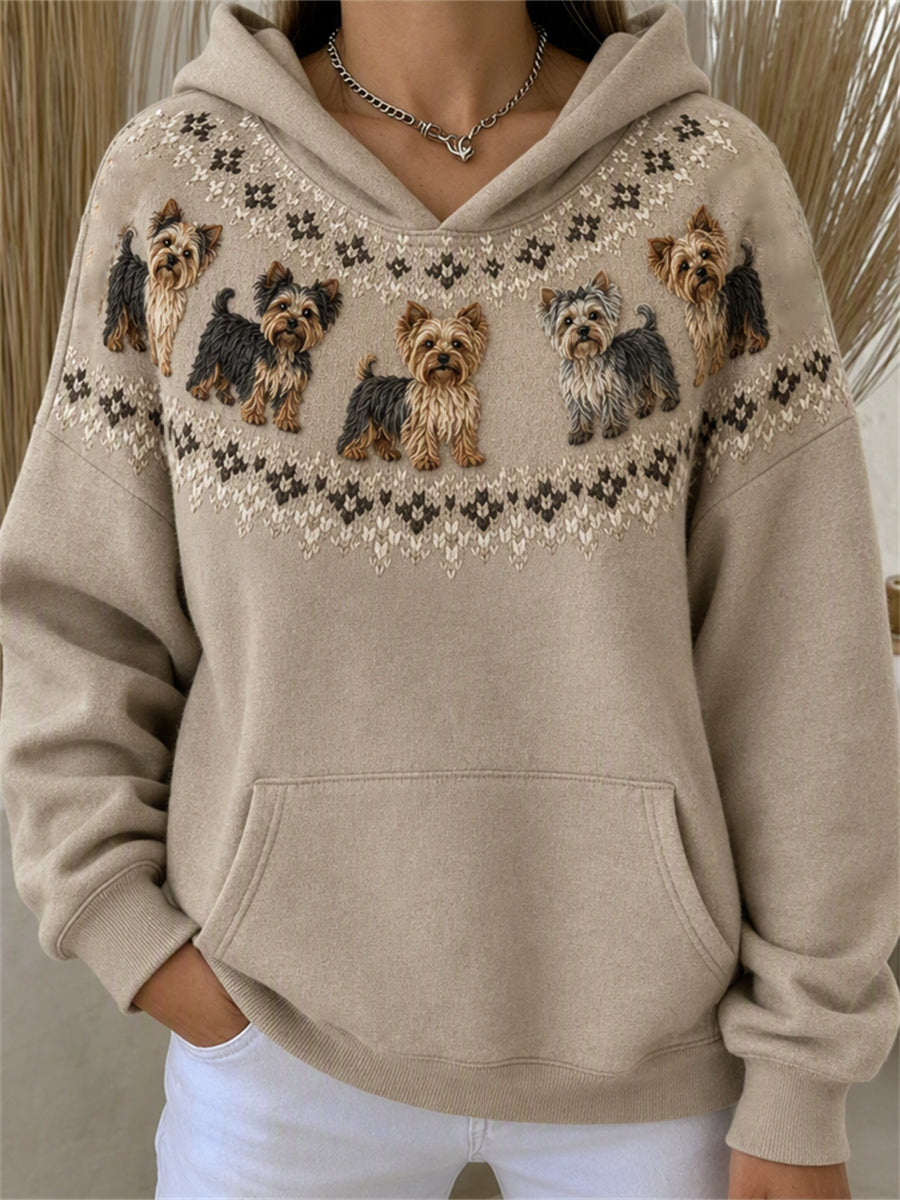 Naisten Vintage Yorkie koirat Yoke Isle Print Cozy Hoodie Print