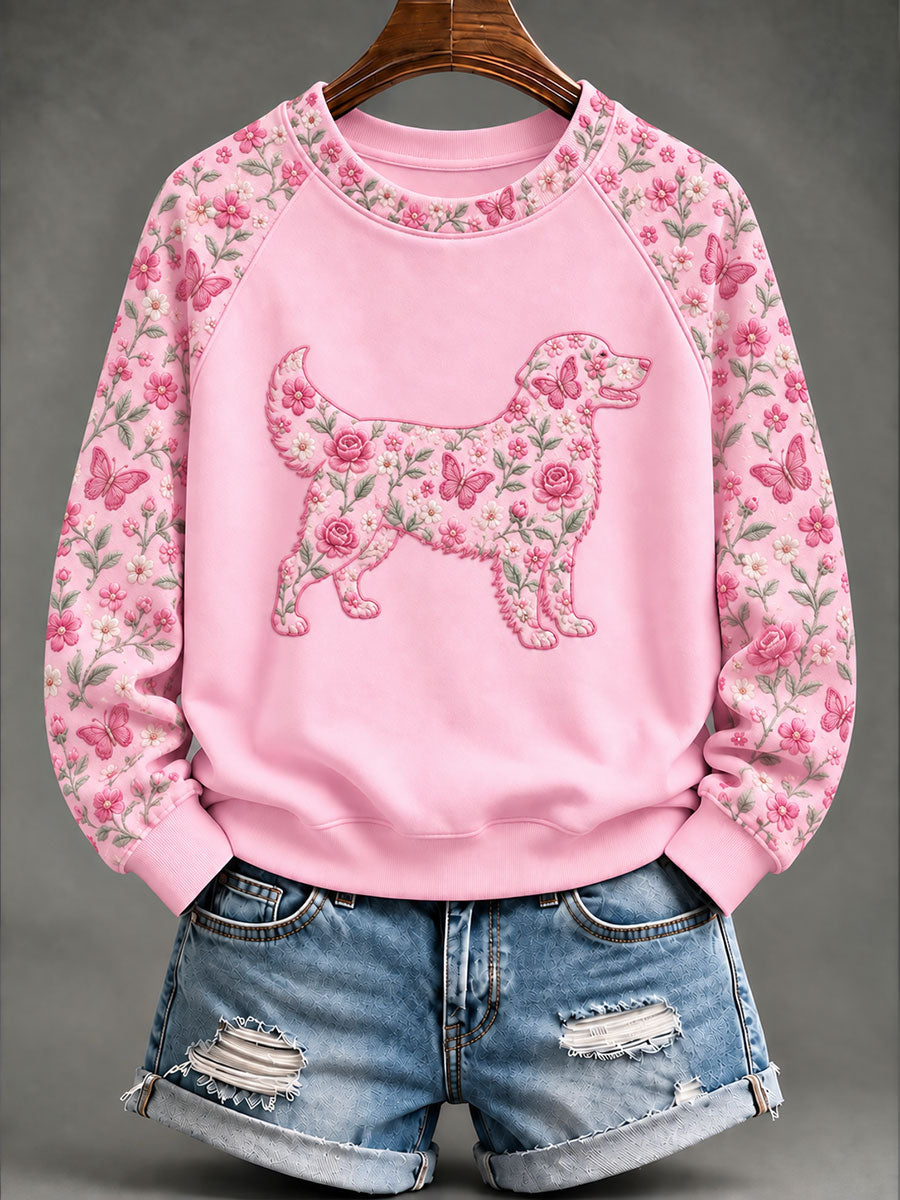 Naisten rintasyöpä Golden Retriever Floral Print Casual Sweatshirt
