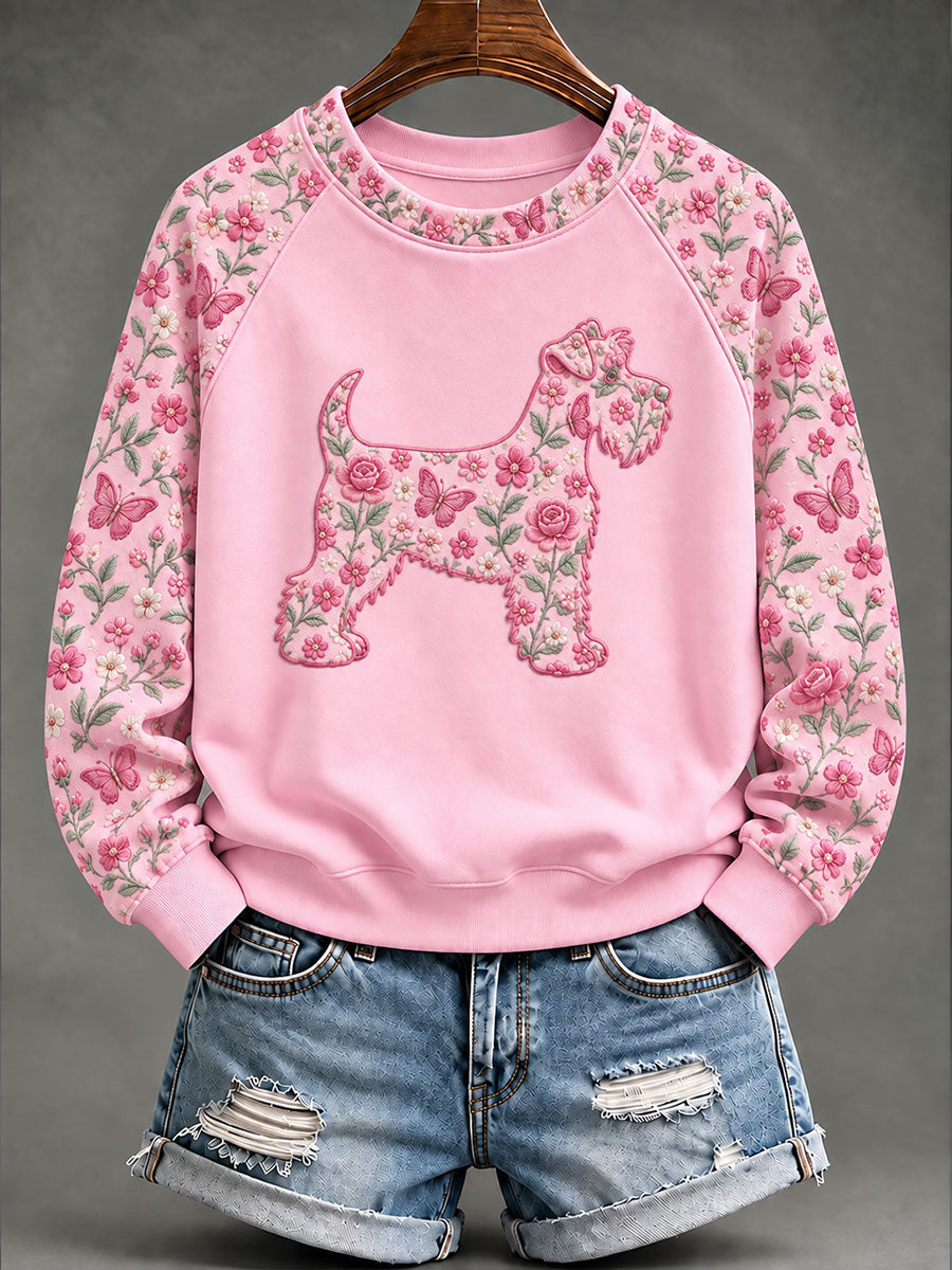 Naisten rintasyöpä Schnauzer Floral Print Casual Sweatshirt