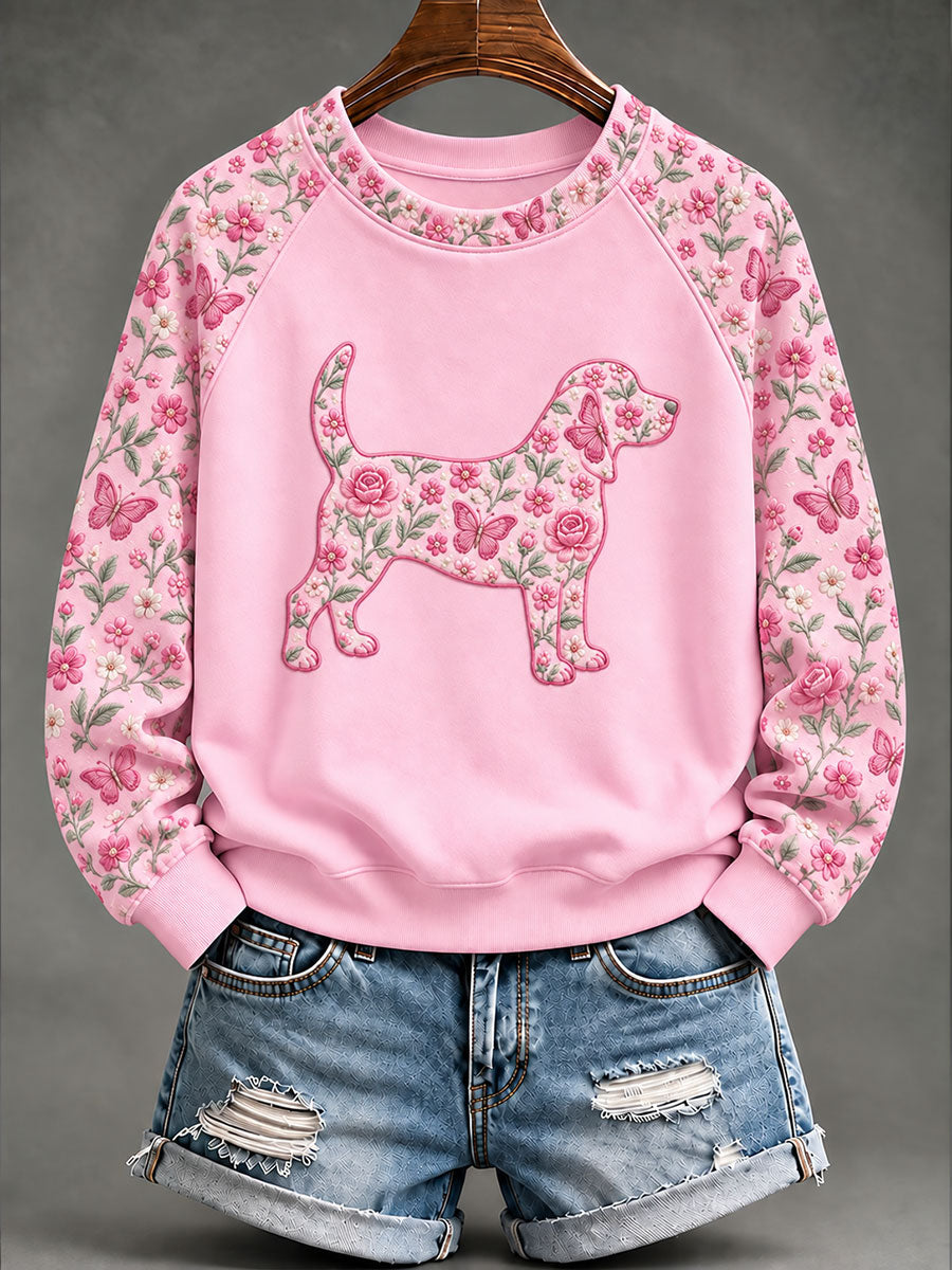 Naisten rintasyöpä Beagle Kukka Print Casual Sweatshirt