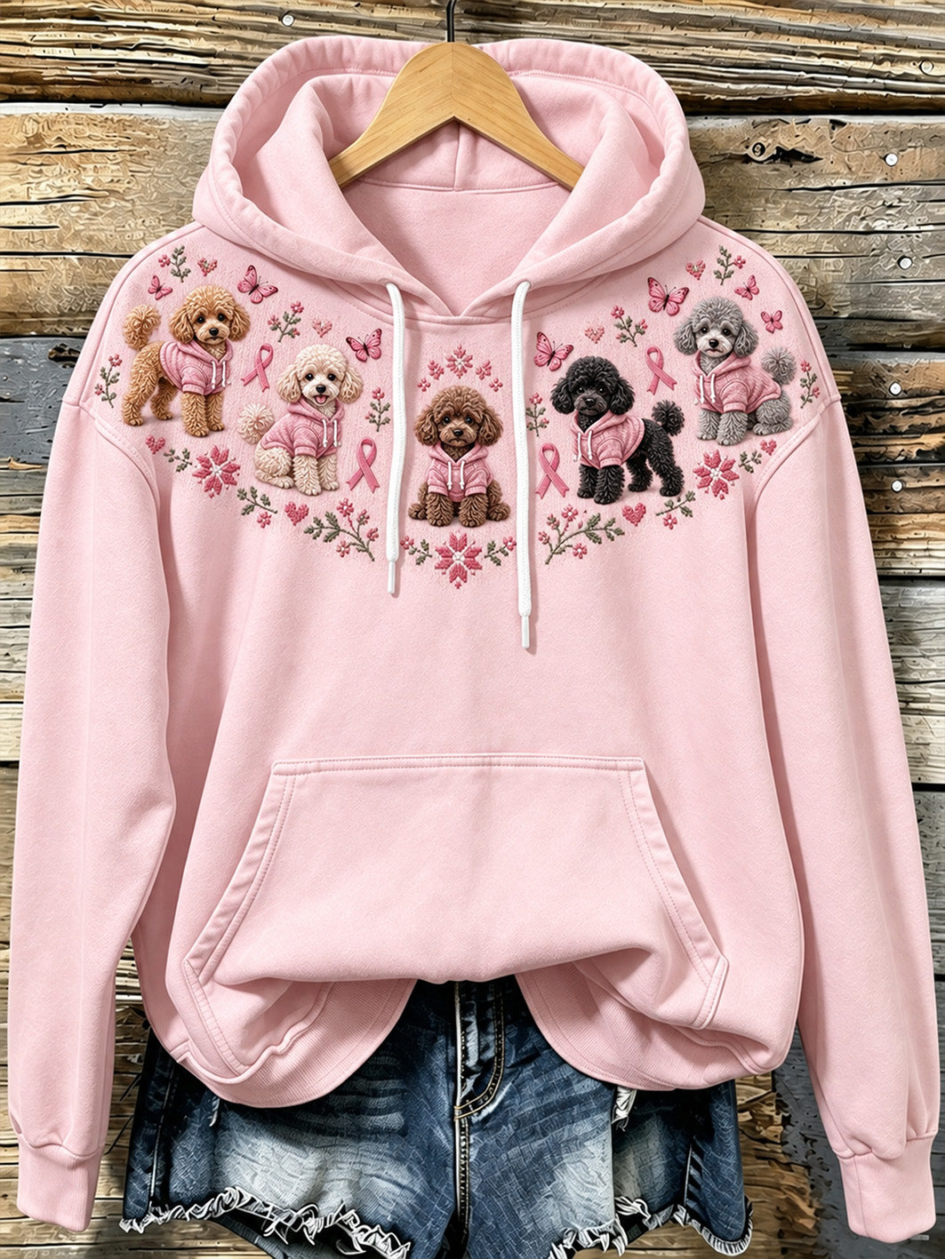 Naisten koira malli ja vaaleanpunainen hyväntekeväisyys Ribbon suunnittelu Casual Hoodie.
