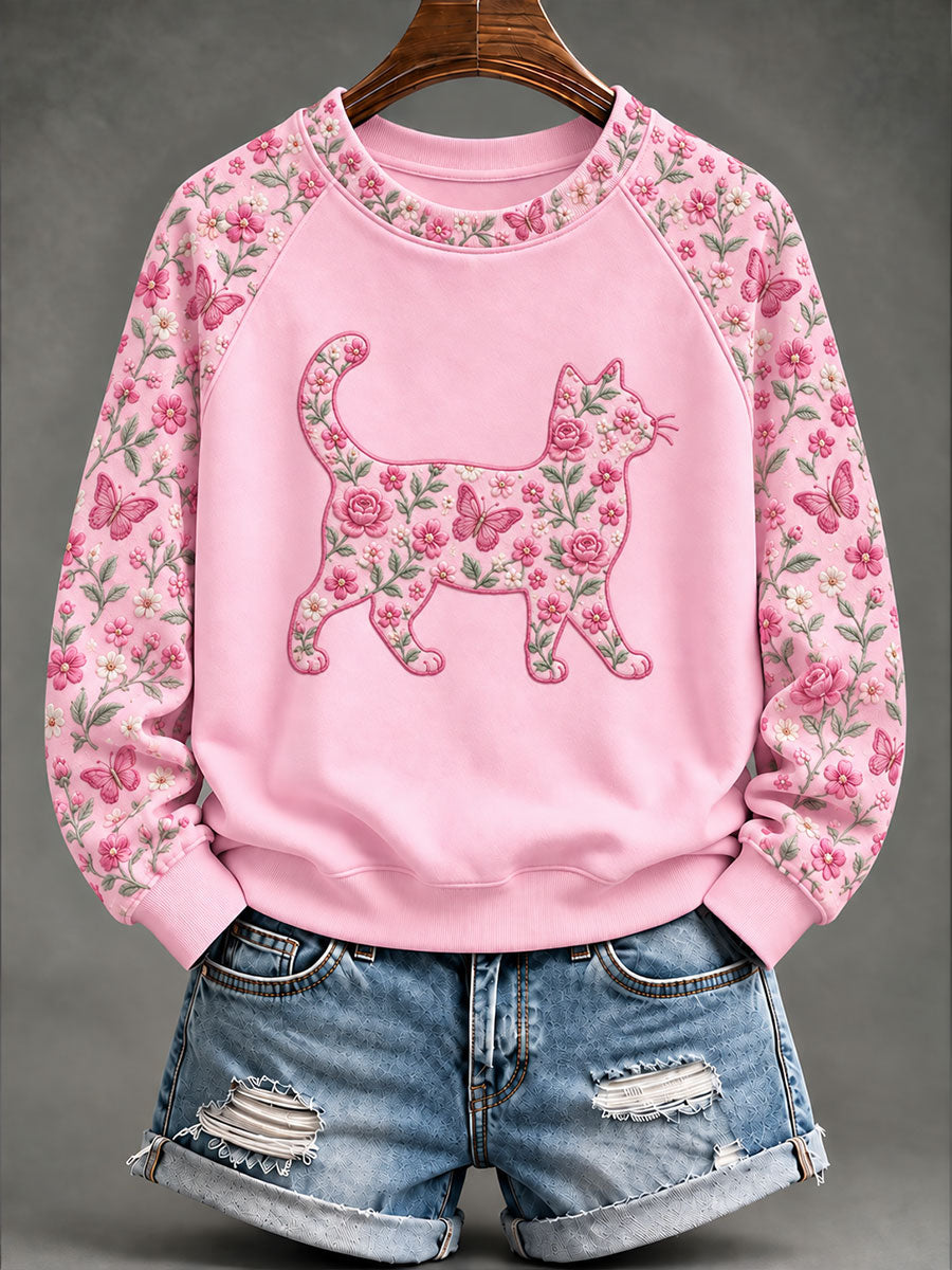 Naisten rintasyöpä Cat Kukka tulostaa Sattuva Sweatshirt
