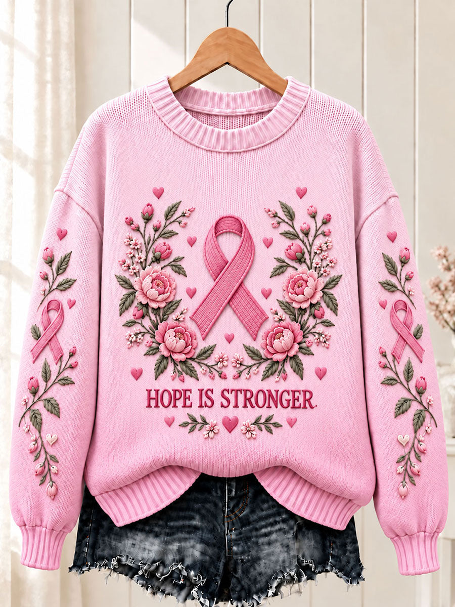 Naisten rintasyöpä vaaleanpunainen nauha kukka miehistö kaula Sweater.