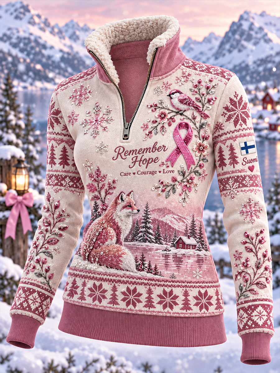 Naisten Fleece-Lined High-Neck Top rintasyöpä tietoisuus Tulostus