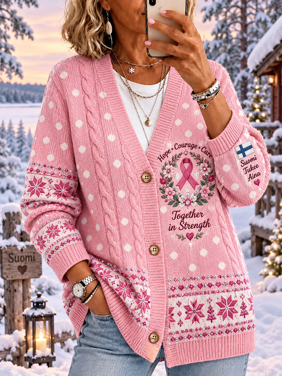 Naisten rintasyöpä tietoisuus Graafinen Knit Cardigan