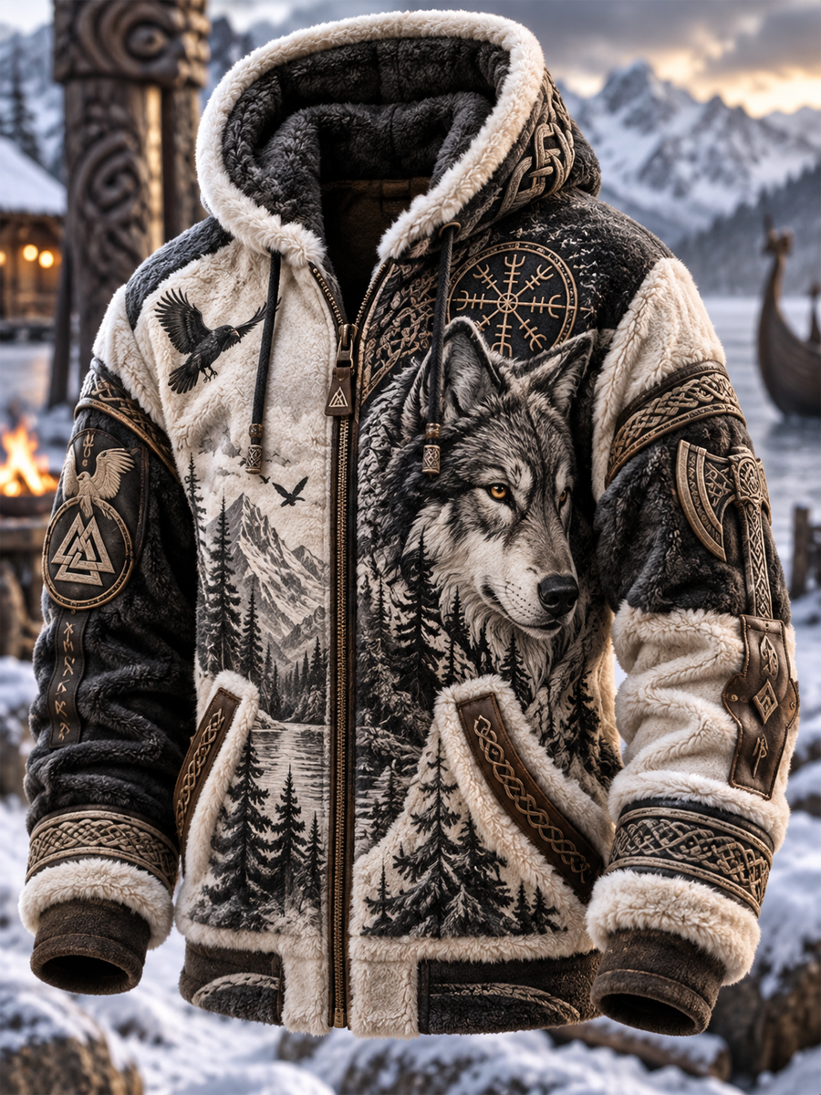 Miesten Viikinki-tyylinen pitkähukka fleece takki