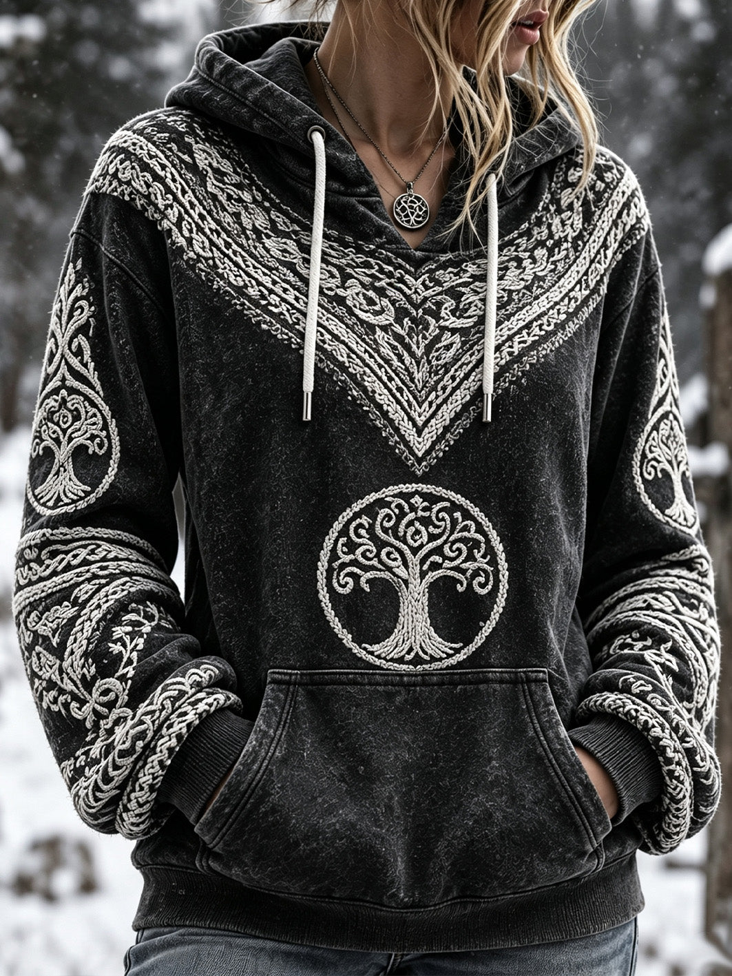 Naisten retro Viking-tyylinen kuvio, rento huppari.