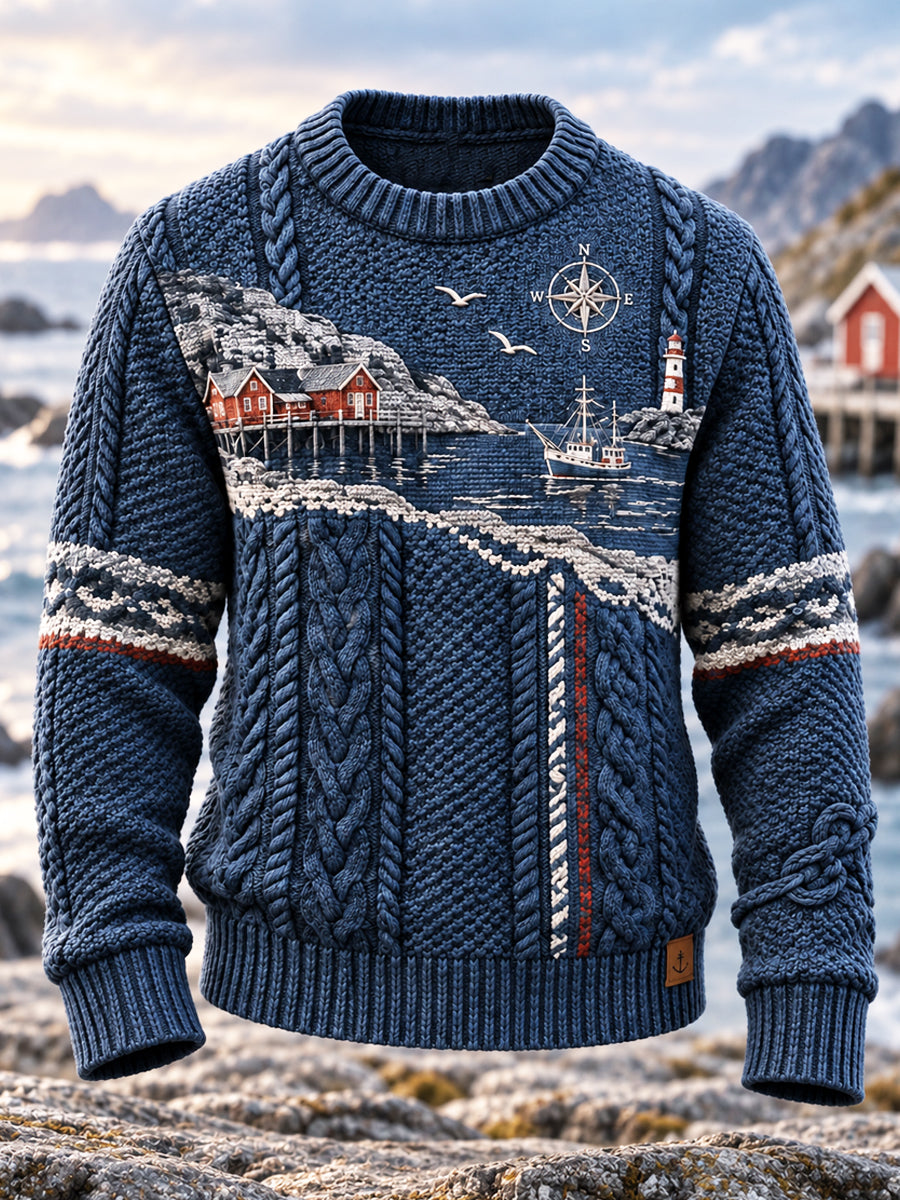 Retro pohjoismainen rannikosta inspiroitunut rento collegepaita
