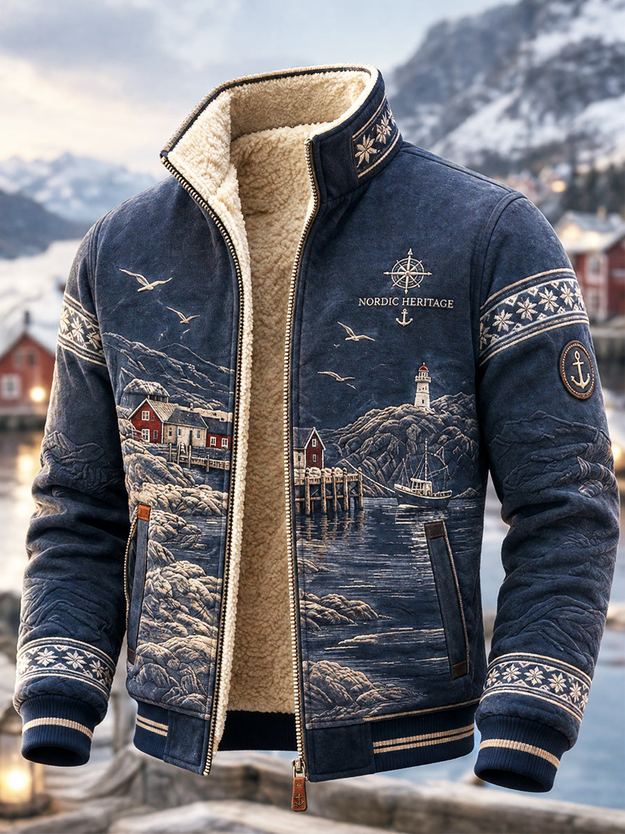 Retro pohjoismainen rannikkotyylinen fleecevuorillinen takki
