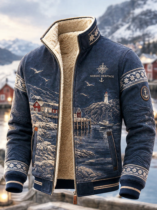 Retro pohjoismainen rannikkotyylinen fleecevuorillinen takki