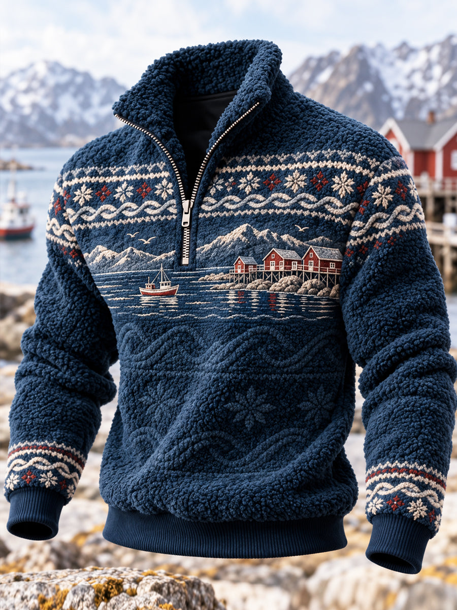 Retro pohjoismainen rannikosta inspiroitunut flanellinen Fair Isle -collegepaita